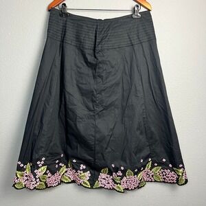 Edward Black Floral Wearable Art Embroidered A-Line Skirt Cotton Blend‎ Size L